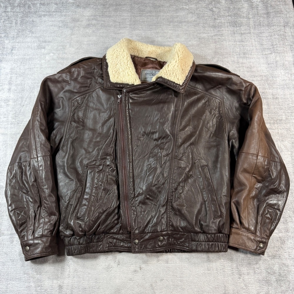 Vintage Creations de Cuir Andrew Leather Jacket Men 44 Brown Bomber Aviator Moto